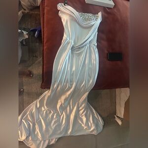 Elegant White Satin Evening Gown
